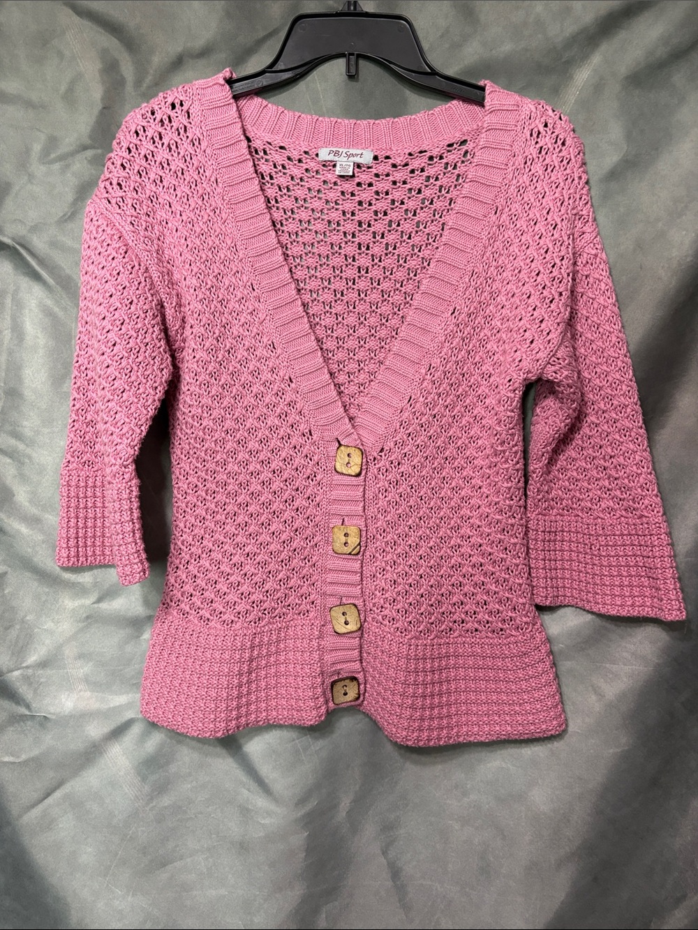 Vintage PBJ Sport Pink Open-Knit Button Cardigan